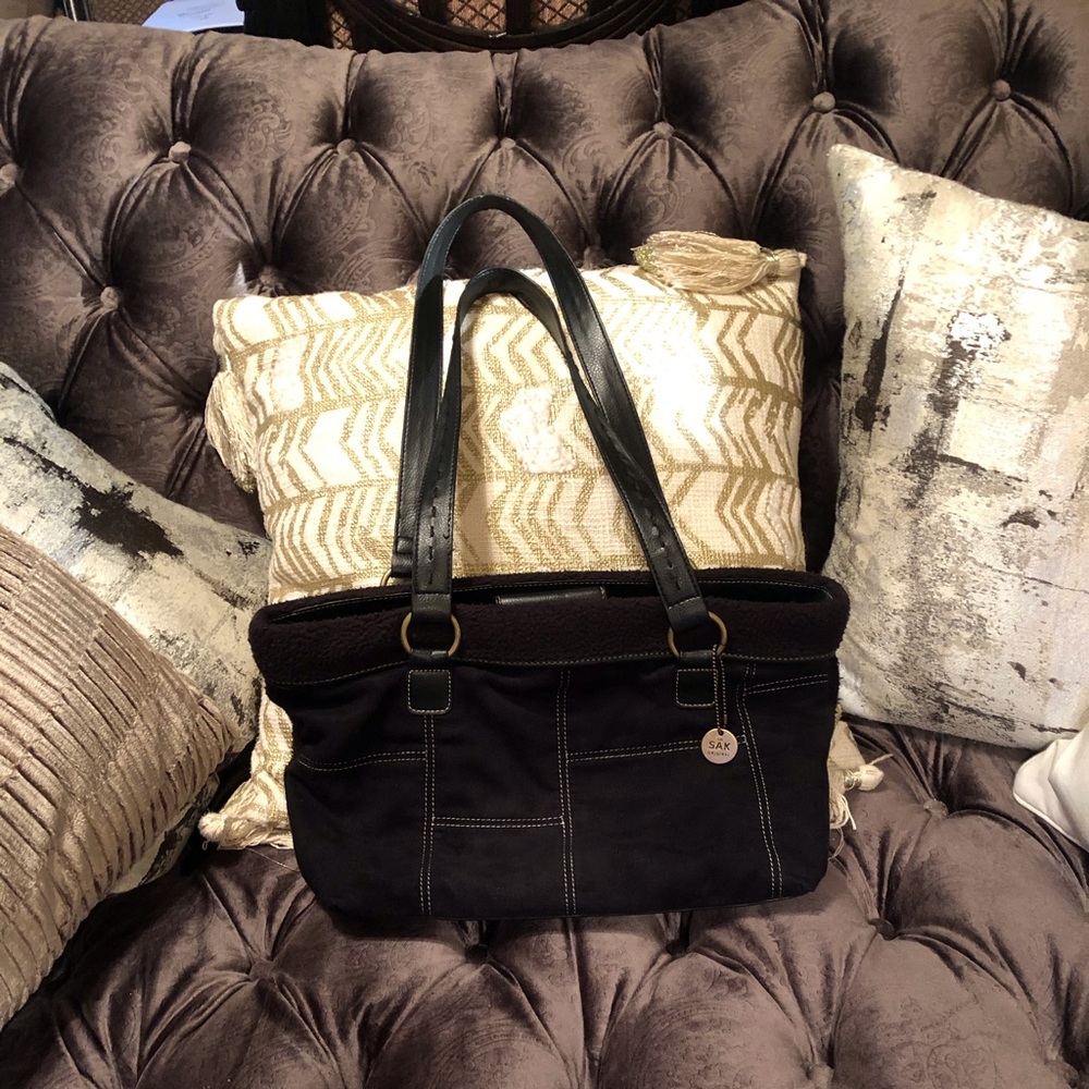 The Sak Black  Suede/Leather Tote Bag
